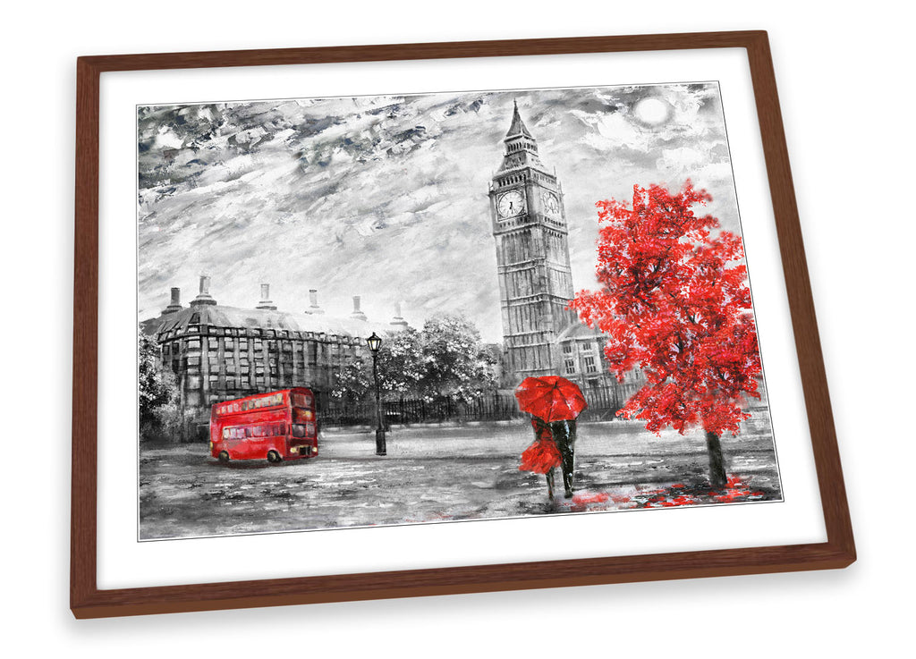 London Bus Big Ben Floral Red Framed