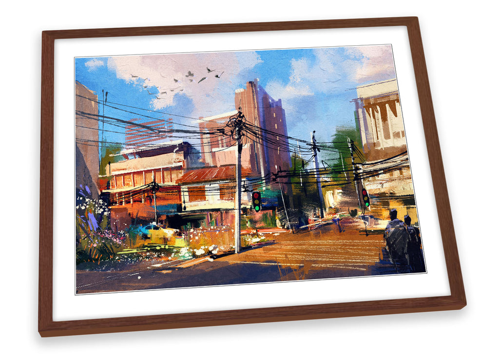 Urban Traffic City Life Asia Multi-Coloured Framed