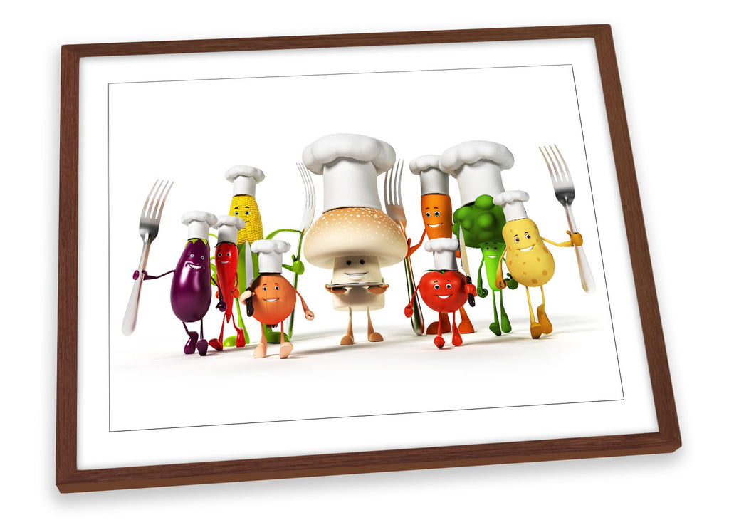 Kitchen Vegetable Characters White Framed