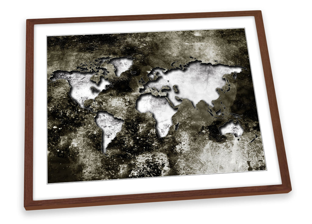 Map of the World Distressed Grey Framed