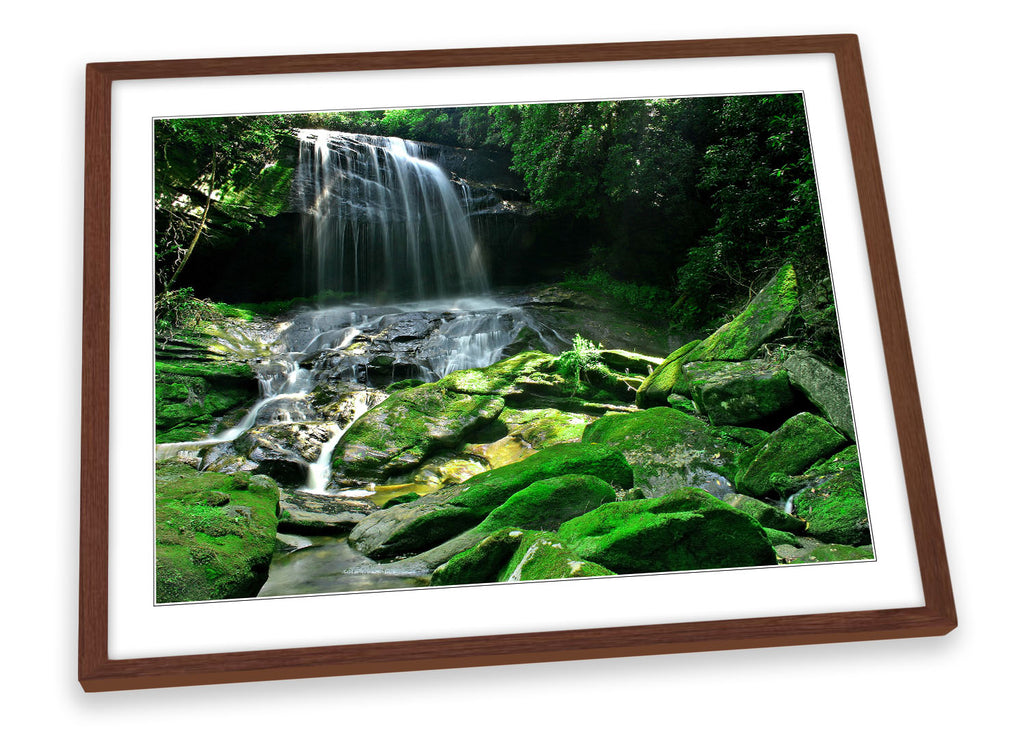 Waterfall Rain Forest Green Framed