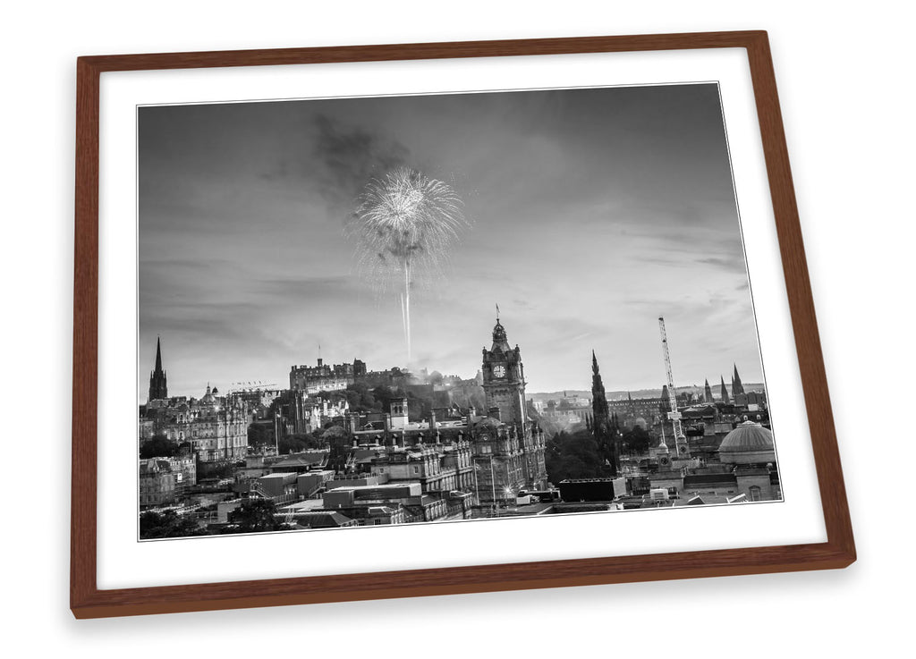 Edinburgh Fireworks City B&W Framed