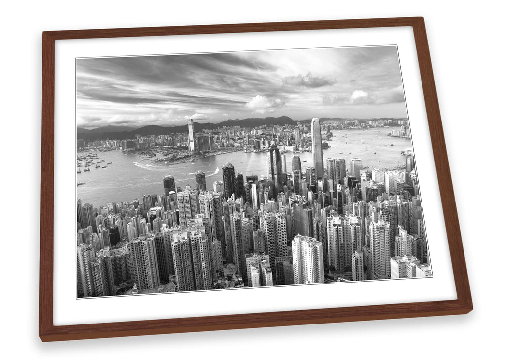 Hong Kong City Skyline B&W Framed