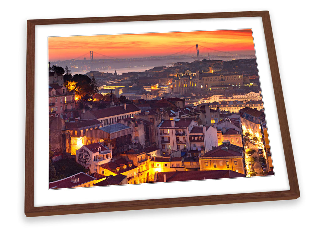 Lisbon City Sunset Portugal Framed