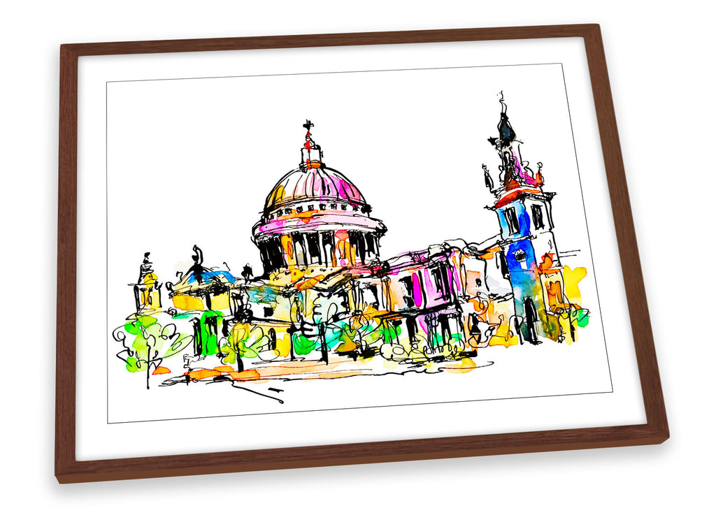 London St Pauls Cathedral Multi-Coloured Framed