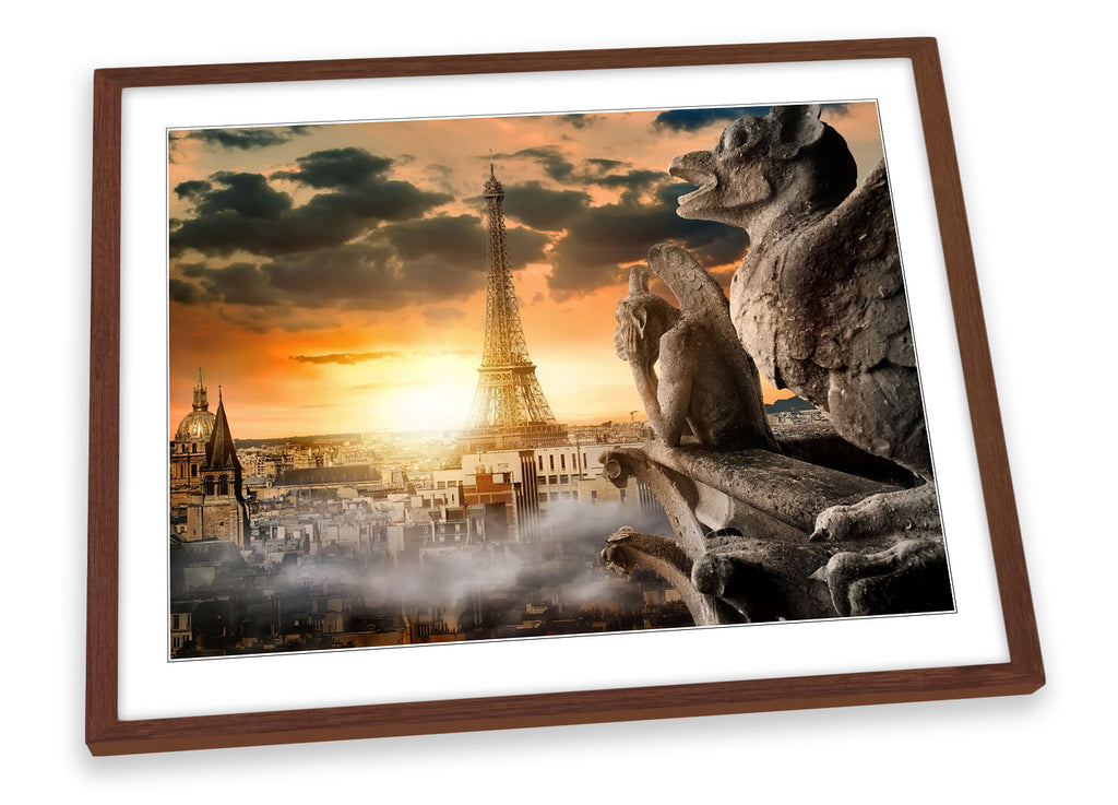 Notre Dame Paris Sunset Orange Framed