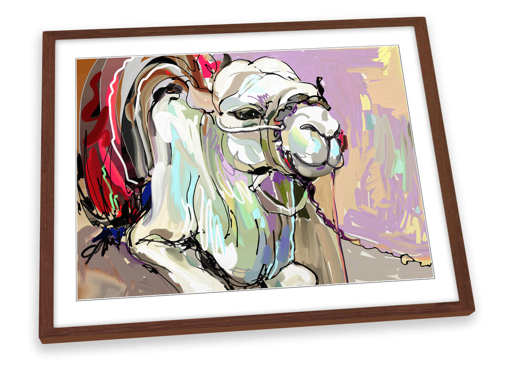 Camel Animal Multi-Coloured Framed