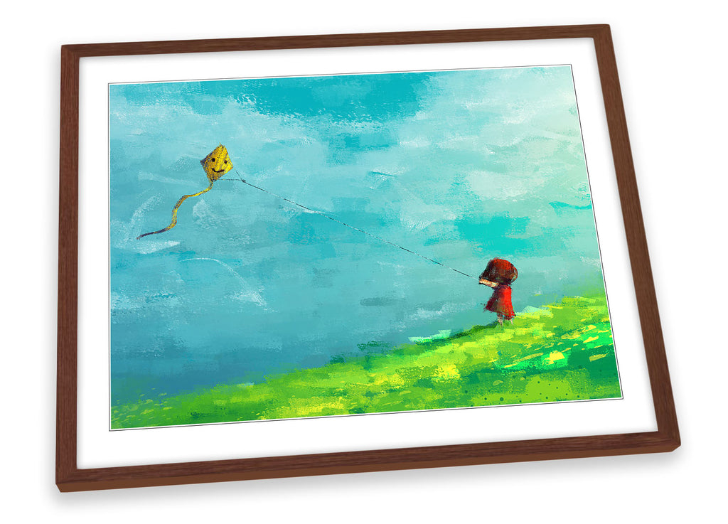 Red Girl Yellow Kite Field Framed
