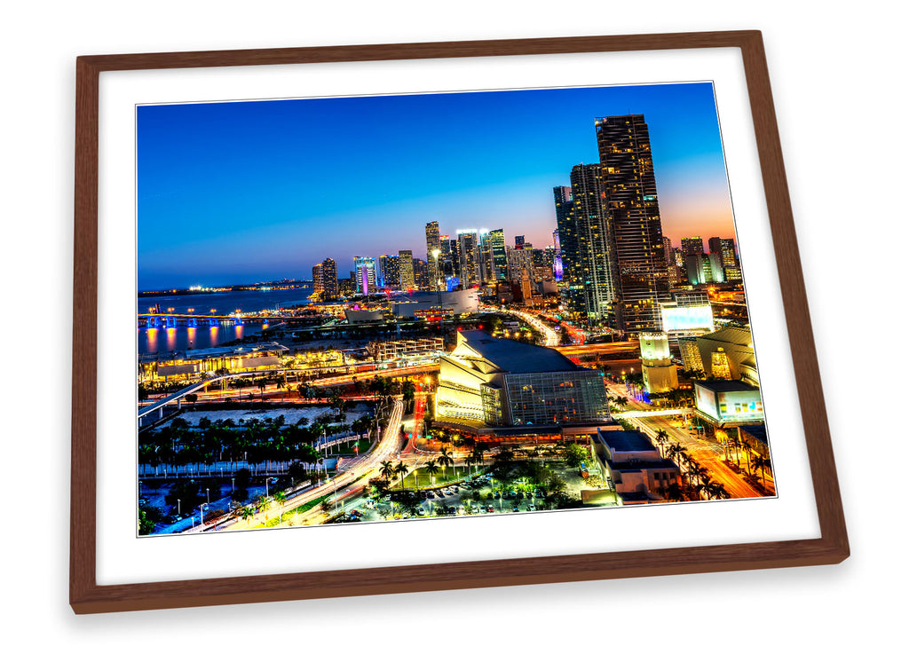 Miami Skyline City Florida Blue Framed
