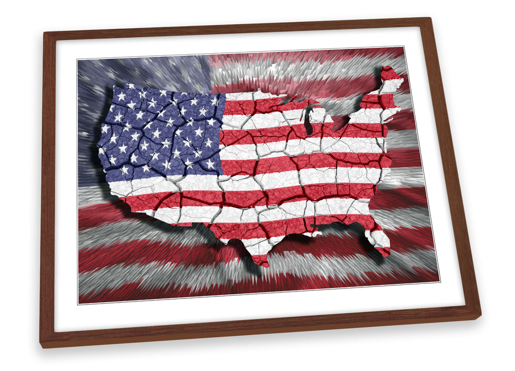 Map of United States of America Flag Framed
