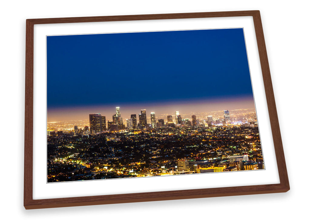 Los Angeles City Skyline Night Framed