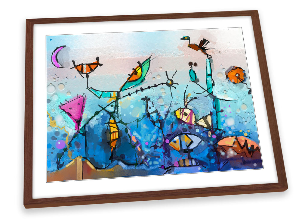 Funky Abstract Surreal Blue Framed