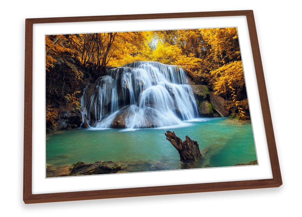Tropical Forest Yellow Waterfall Framed