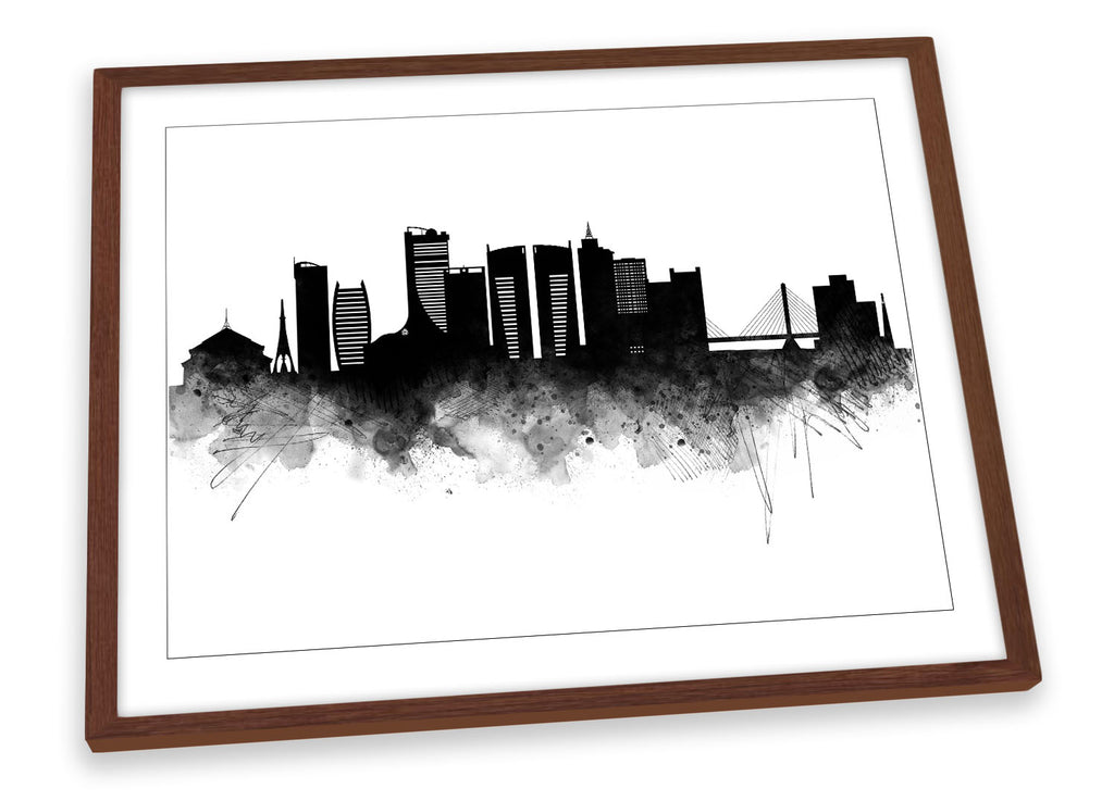 Dar Es Salamm Abstract City Skyline Black Framed