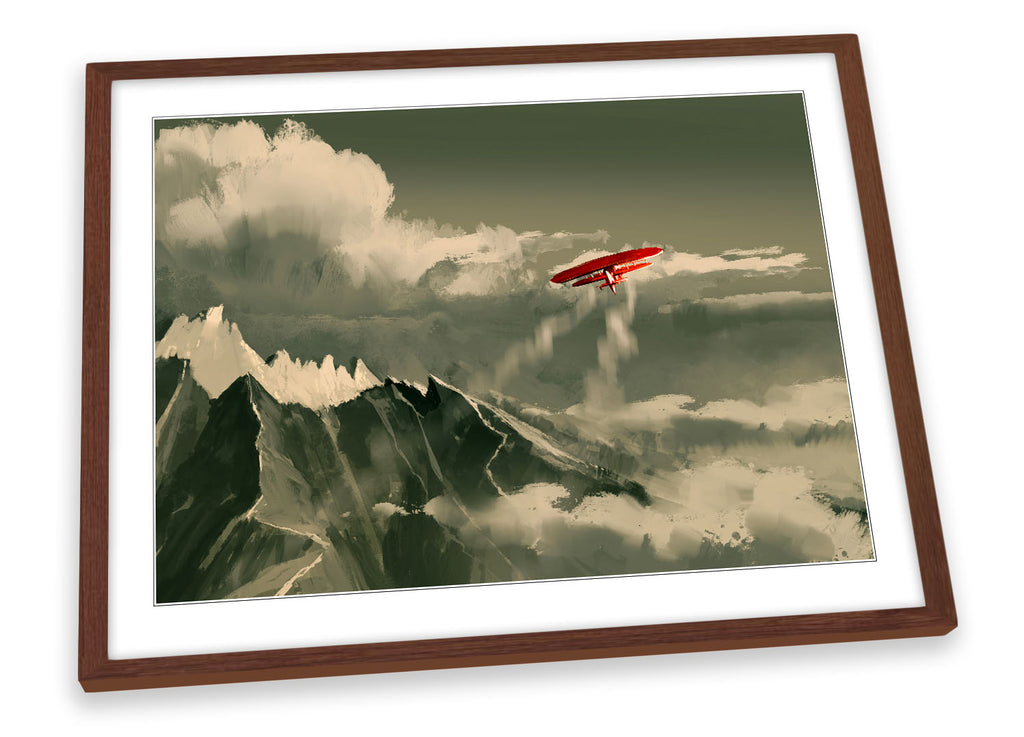 Red Plane Mountain Landscape Framed