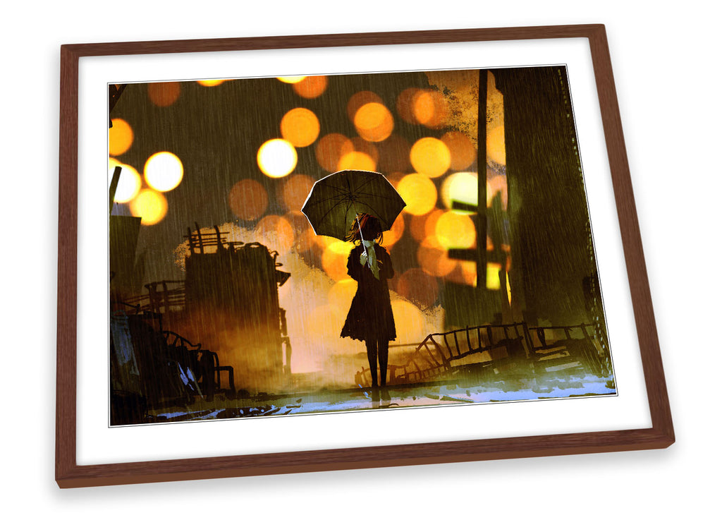 Brown Umbrella City Life Framed