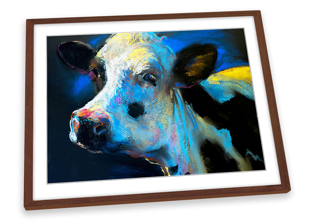 Cow Head Blue Framed