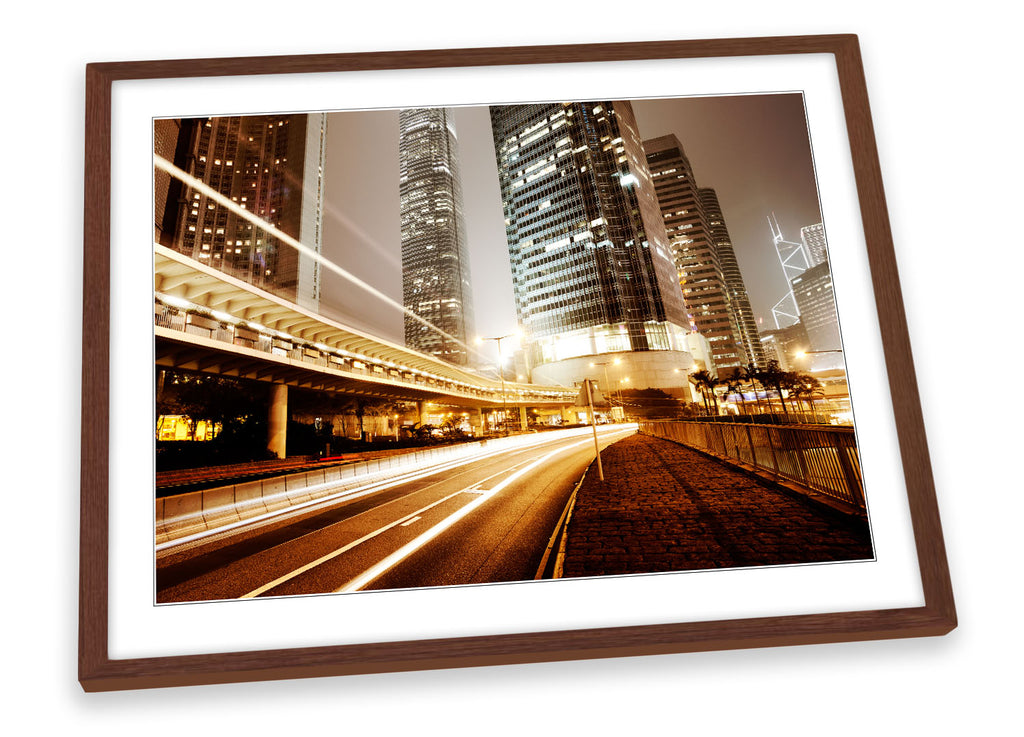 Hong Kong City Traffic Brown Framed