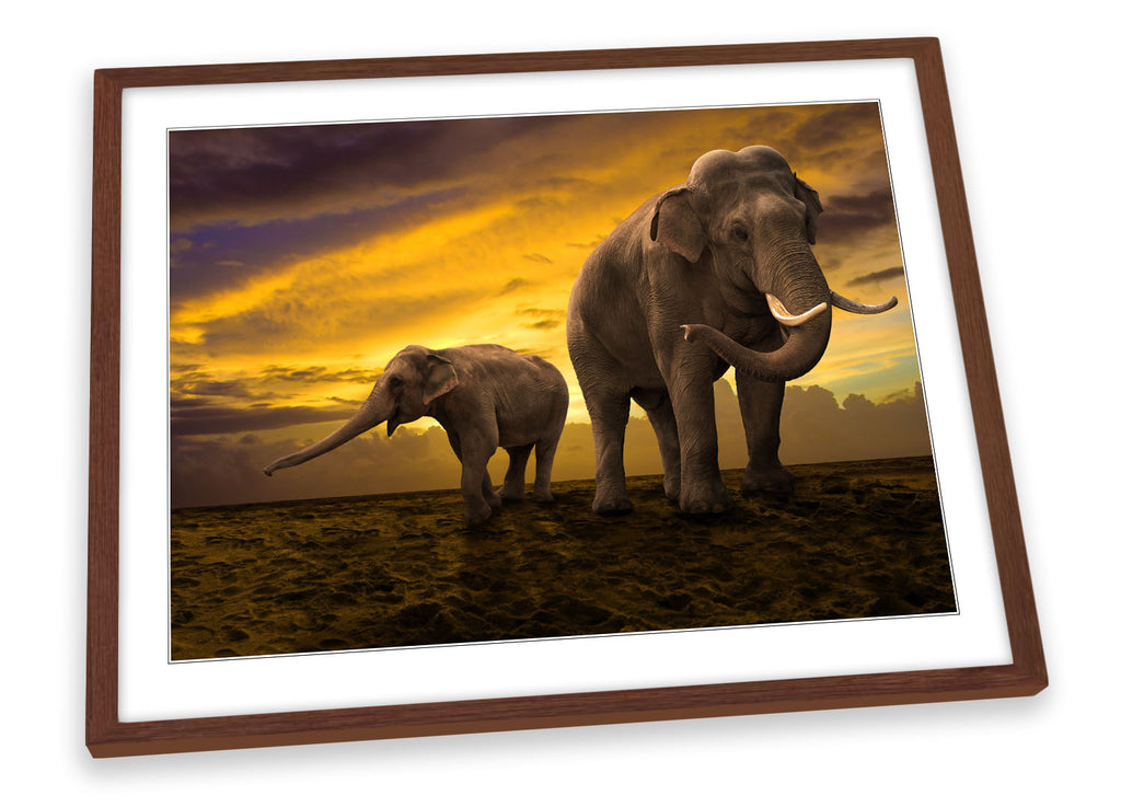 Elephants Sunset Africa Safari Framed