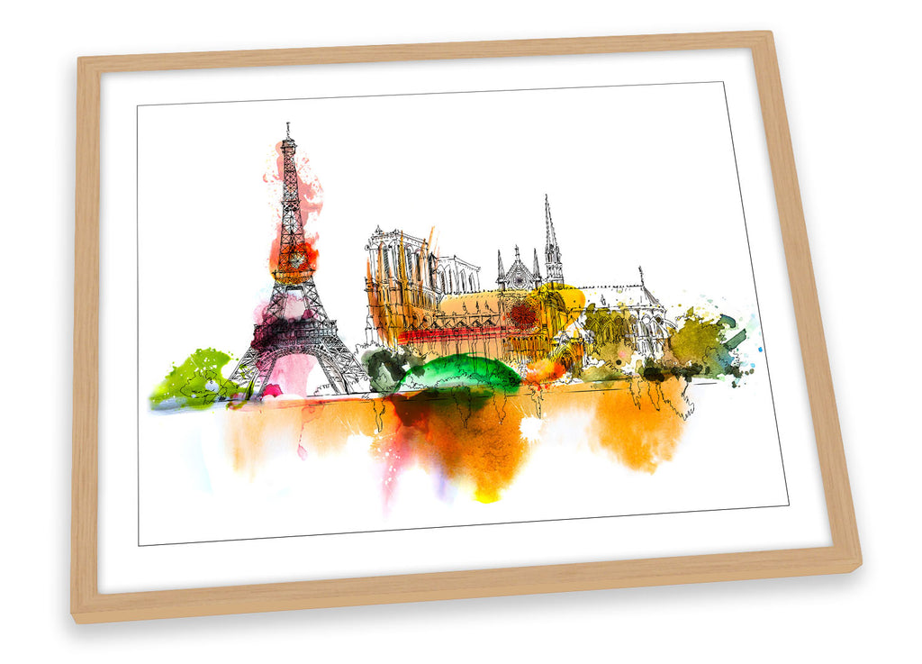 Notre Dame Paris Eiffel Tower Multi-Coloured Framed