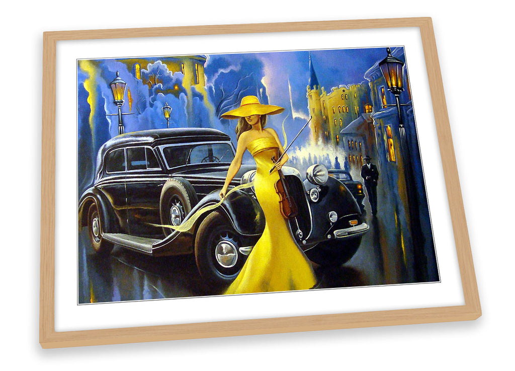 Yellow Dress Vintage Car Framed