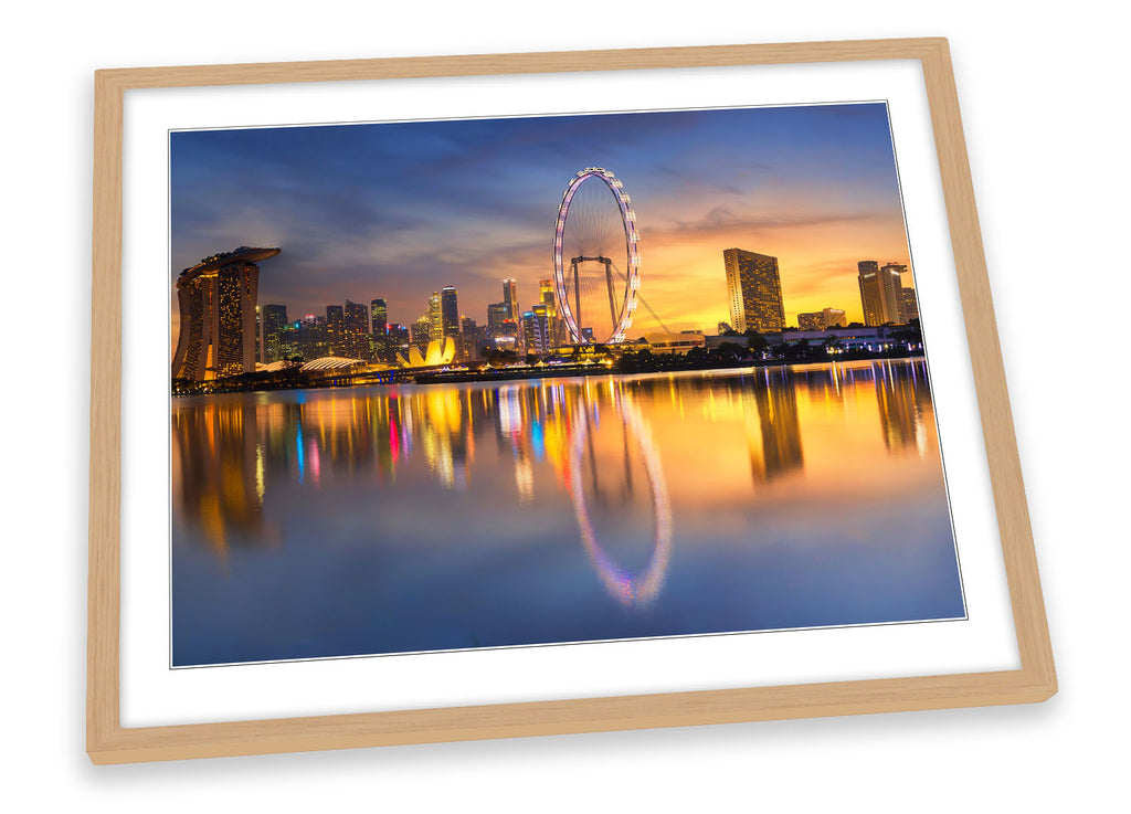 Singapore Sunset Skyline Orange Framed