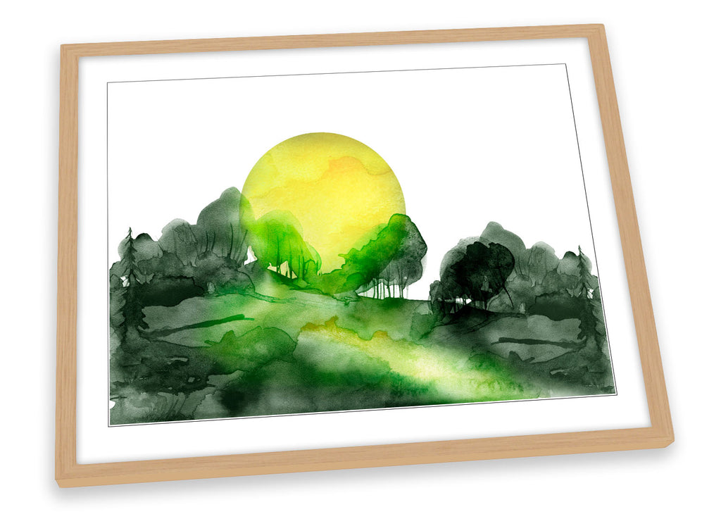 Green Forest Sun Landscape Framed