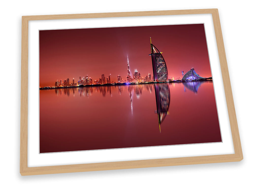 Dubai Skyline Red Sunset Framed