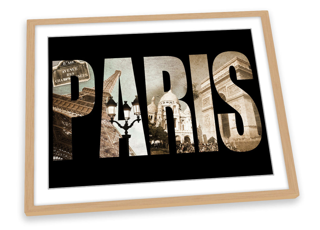 Paris France Typography Black Framed