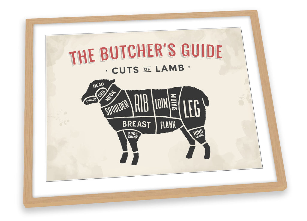 The Butcher's Cuts Guide Lamb Beige Framed