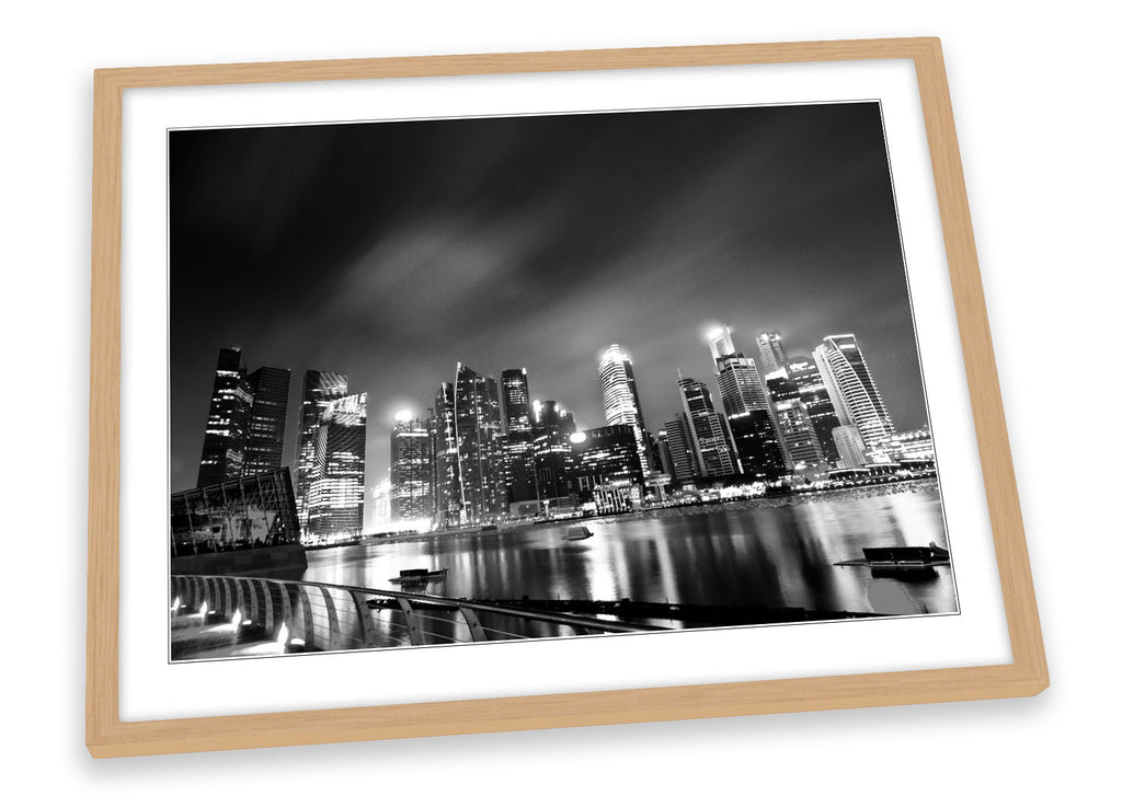 Singapore City Skyline Night B&W Framed