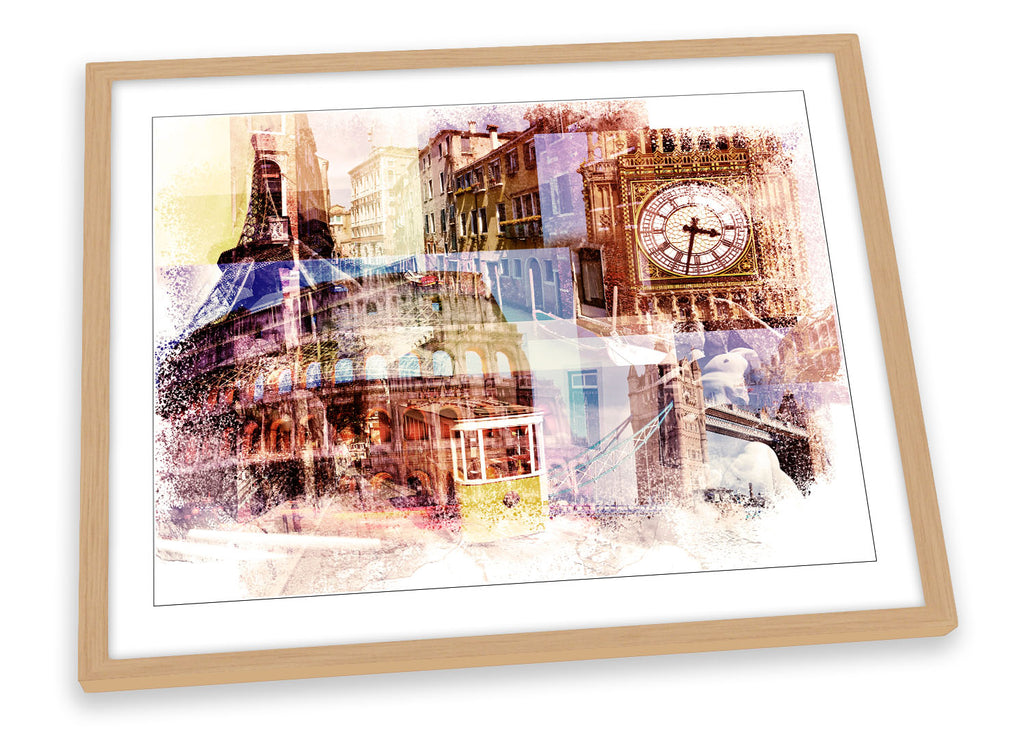 European Landmarks Travel Multi-Coloured Framed