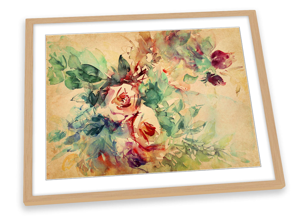 Vintage Rose Floral Flowers Multi-Coloured Framed