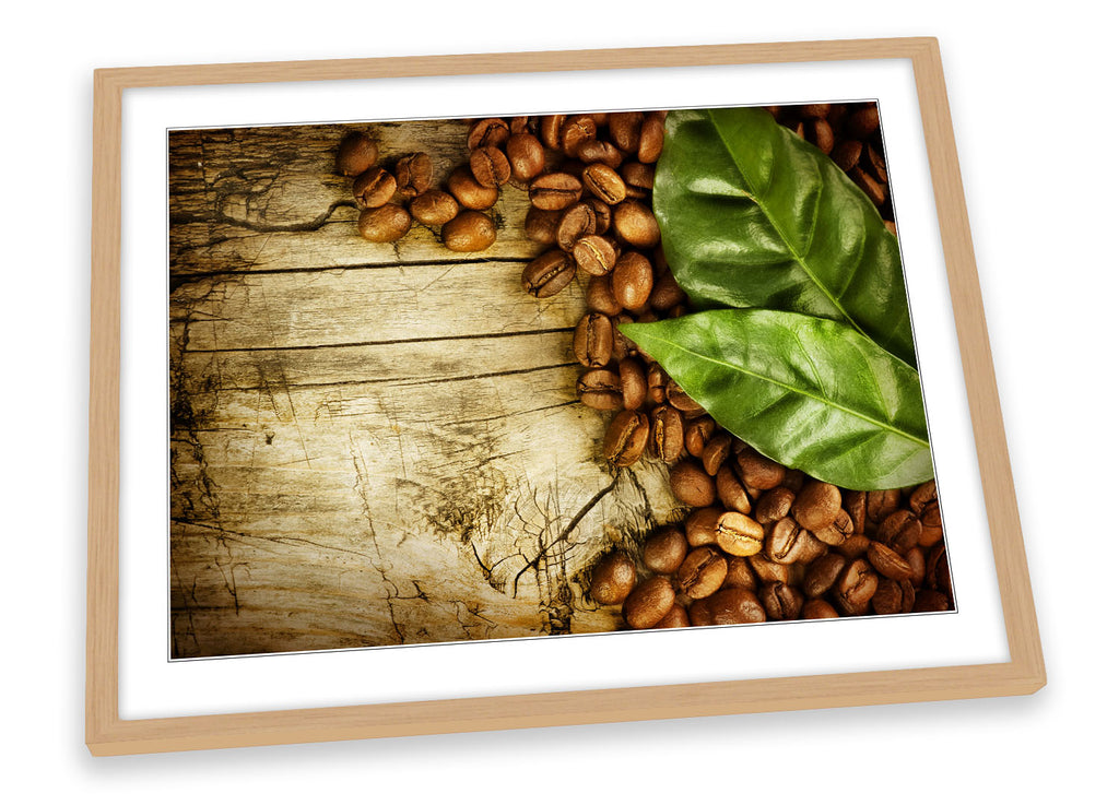Coffee Beans Brown Leaf Kitchen Framed