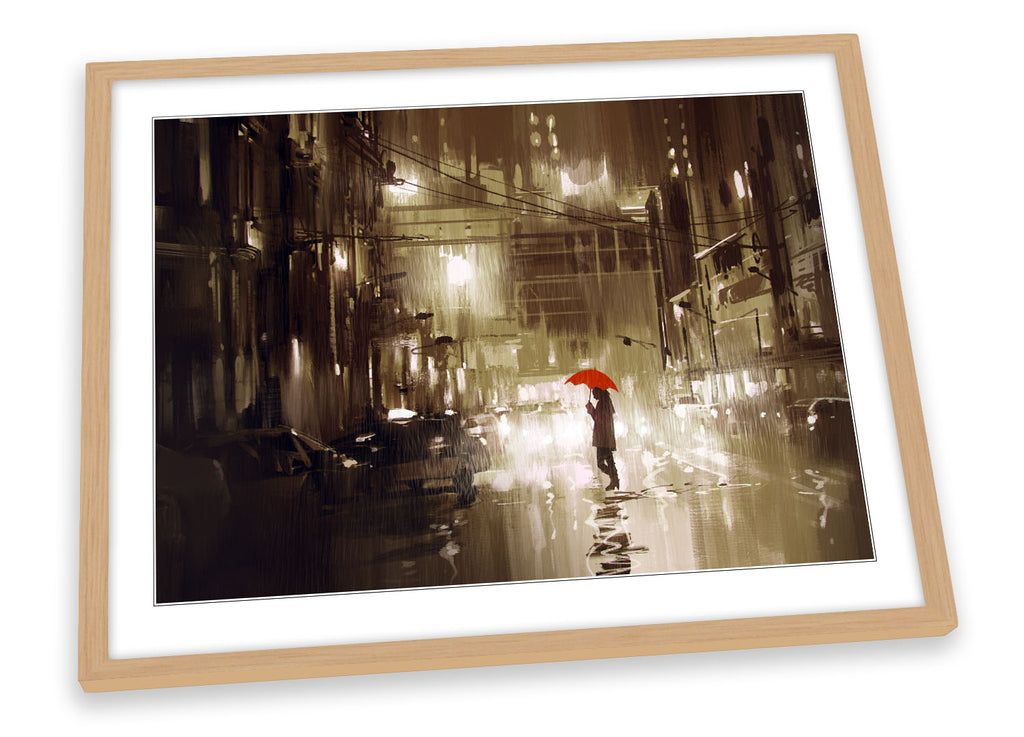 City Red Umbrella Abstract Framed