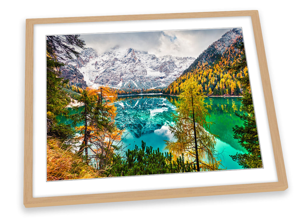 Lake Braies Italy Multi-Coloured Framed