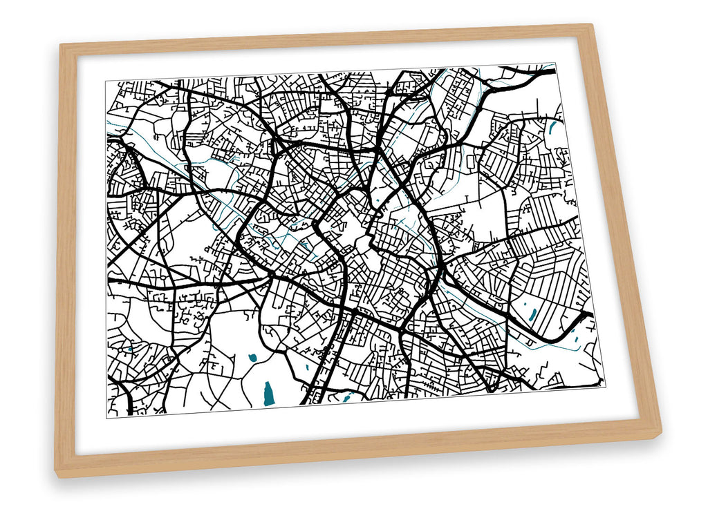 Birmingham Map City England Minimalistic Framed