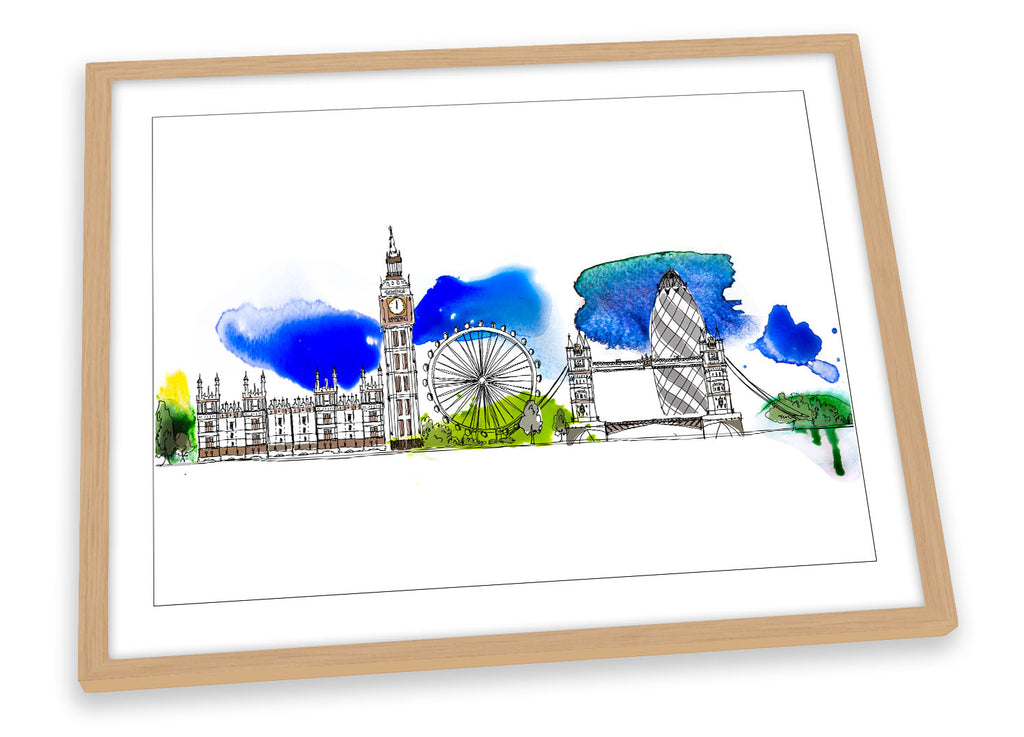 London Famous Landmarks Blue Framed