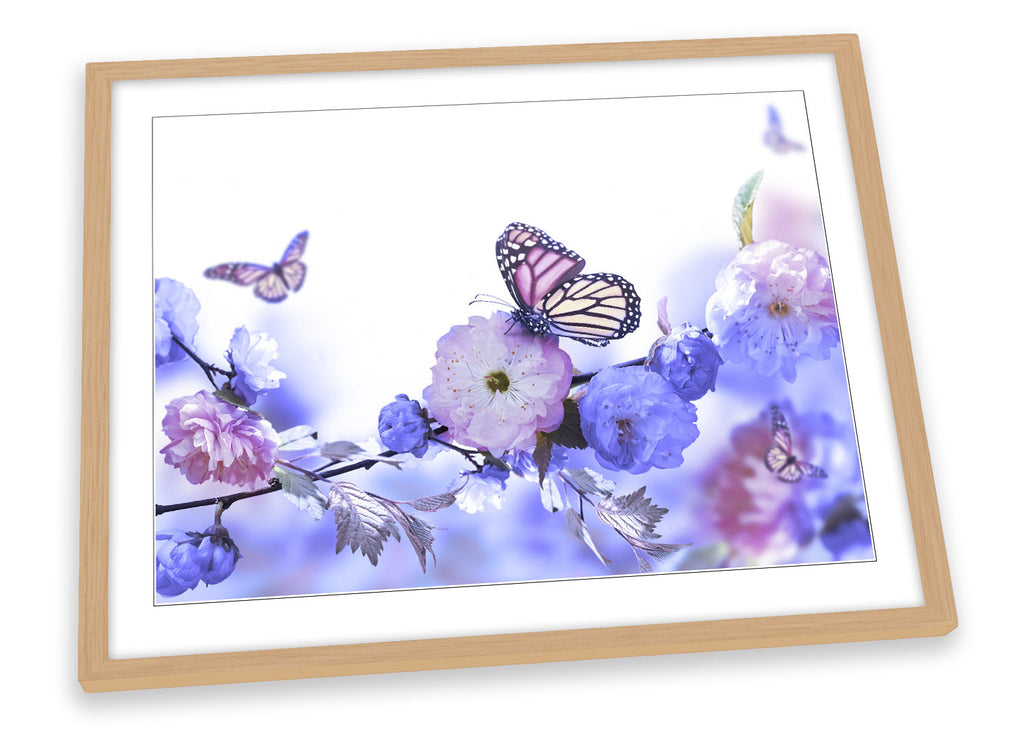 Purple Butterfly Floral Flowers Framed