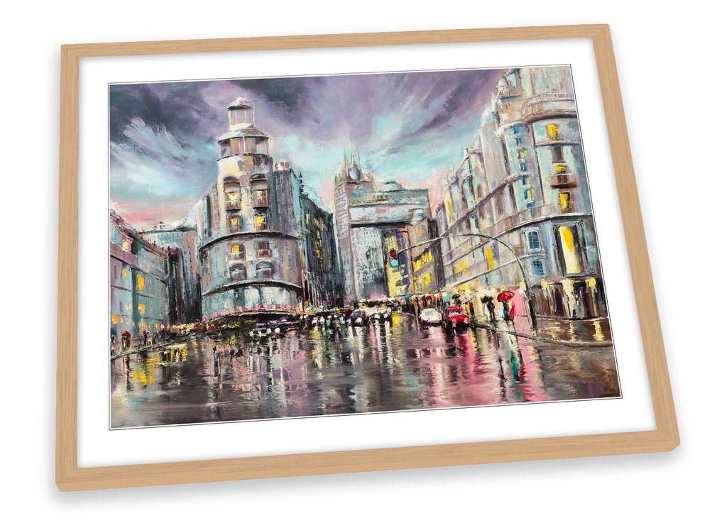 Gran Via Madrid Cityscape Multi-Coloured Framed