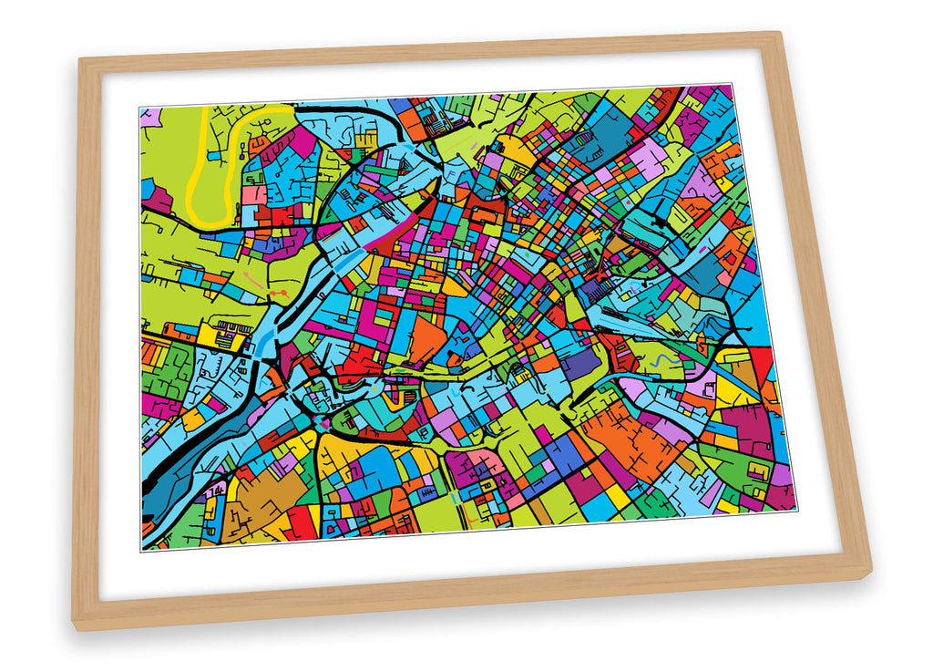 Manchester City Modern Map Multi-Coloured Framed