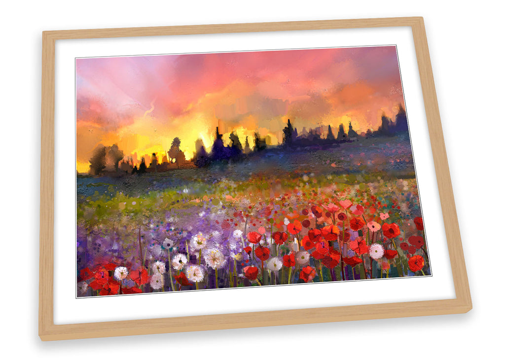 Floral Landscape Sunset Repro Framed