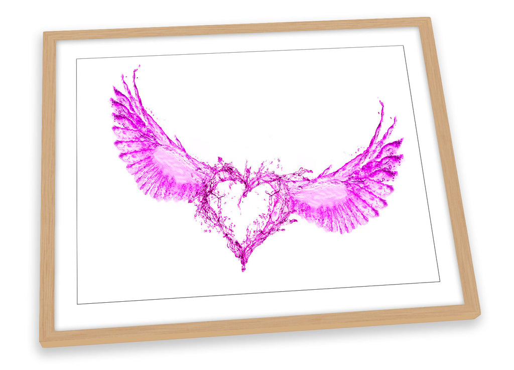 Love Heart Angel Wings Pink Framed