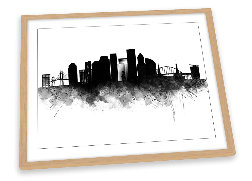Portland Abstract City Skyline Black Framed