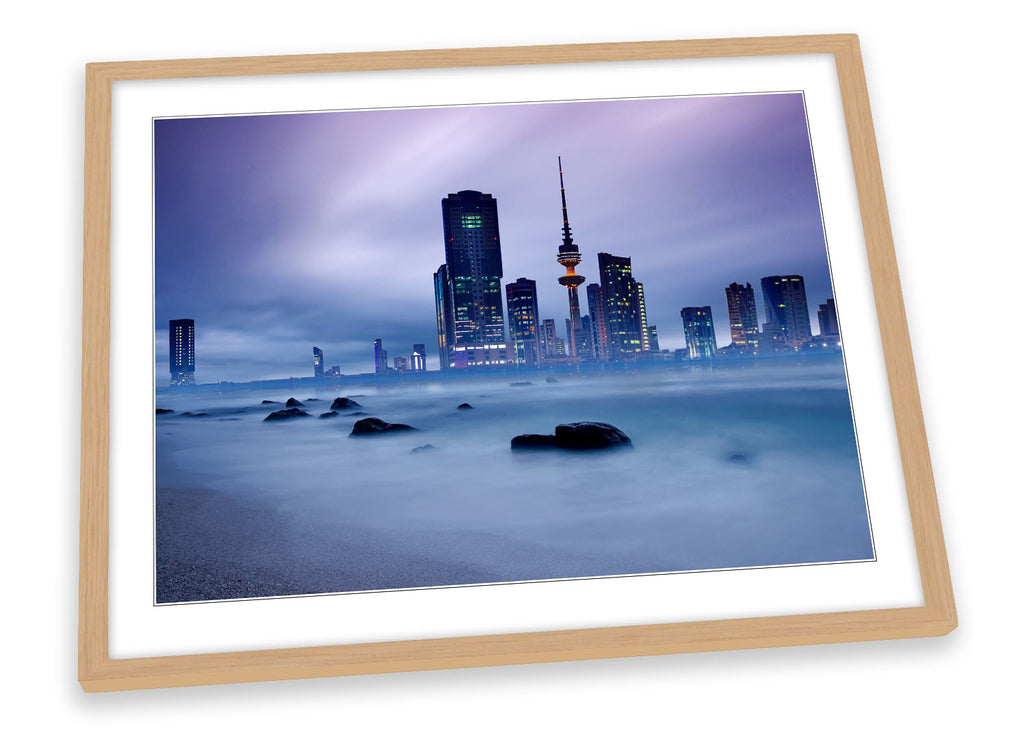 Kuwait City Skyline Blue Framed