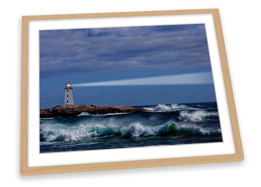 Lighthouse Blue Sunset Seascape Framed