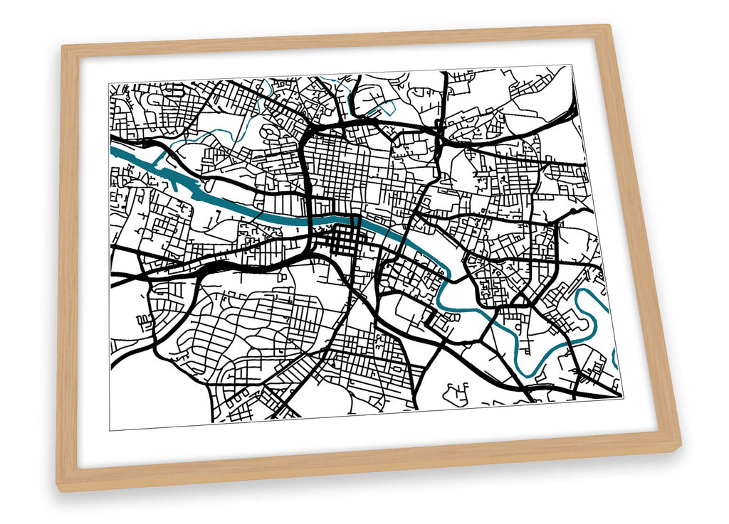 Glasgow Map City Minimalistic Modern Framed