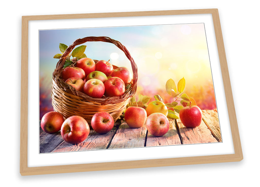 Apple Basket Fruit Sunset Red Framed