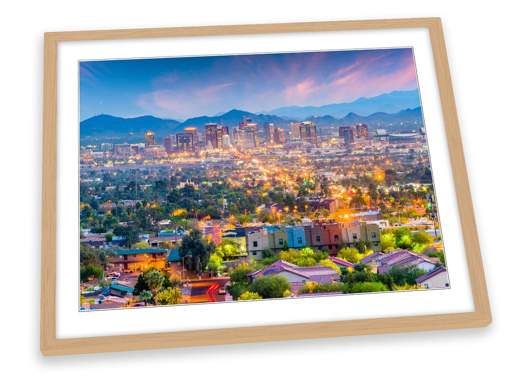 Phoenix Arizona City Skyline Multi-Coloured Framed