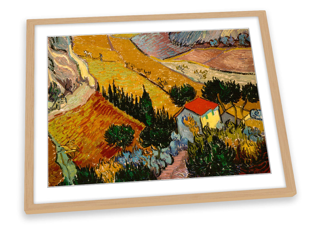 Vincent Van Gogh Landscape House and Ploughman Framed